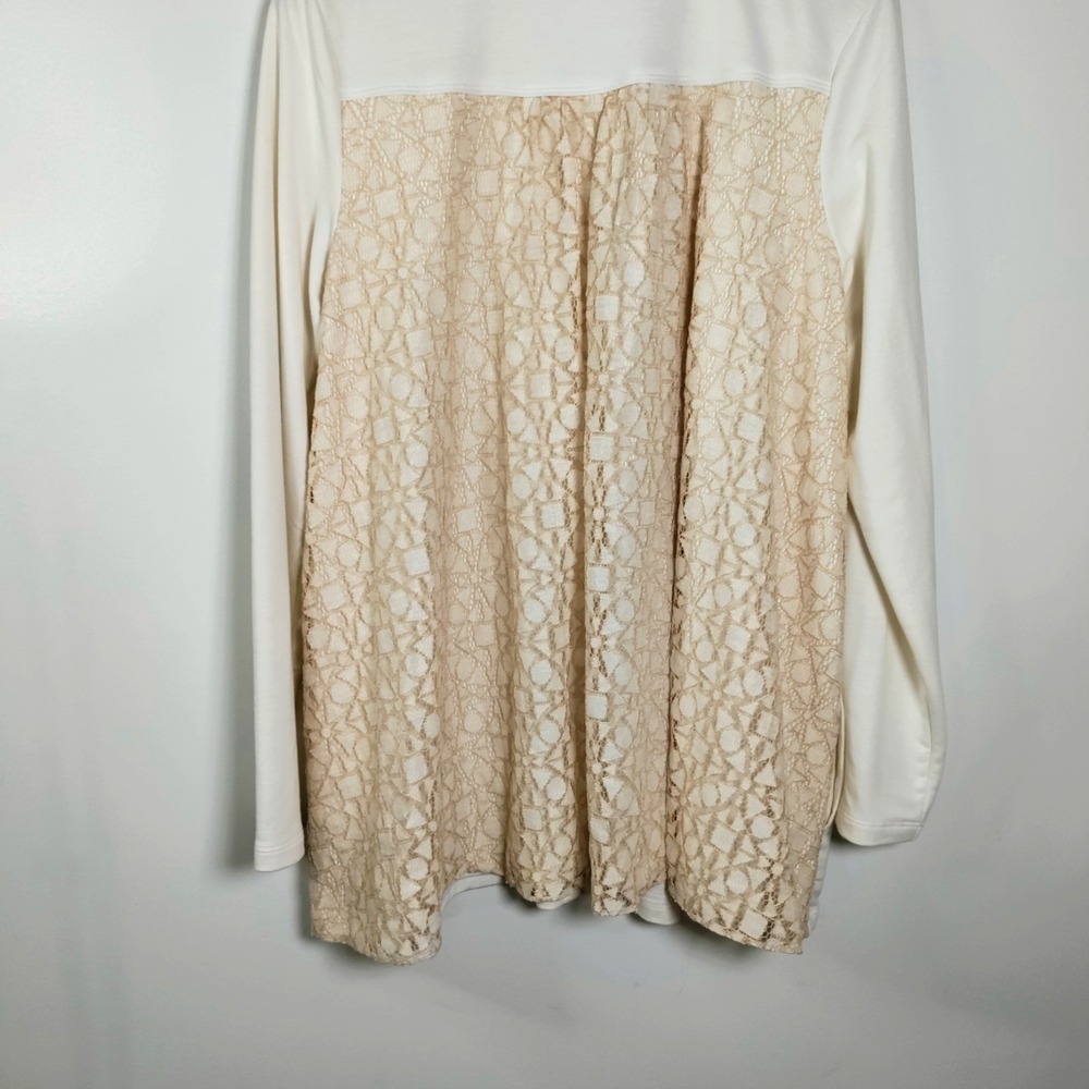 LOGO Lounge Ivory Full Zip Cardigan Jacket Lace Back Women 2X Cottage Core Lagun - Picture 7 of 15